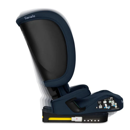 Scaun auto pliabil, Lionelo, Orin, i-Size, 100-150 cm, Tetiera reglabila in 14 pozitii, Spatar in 4 pozitii, Isofix+Top Tether, Sezut ergonomic, Husa transport, Suport sticla, Albastru