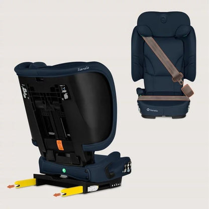 Scaun auto pliabil, Lionelo, Orin, i-Size, 100-150 cm, Tetiera reglabila in 14 pozitii, Spatar in 4 pozitii, Isofix+Top Tether, Sezut ergonomic, Husa transport, Suport sticla, Albastru