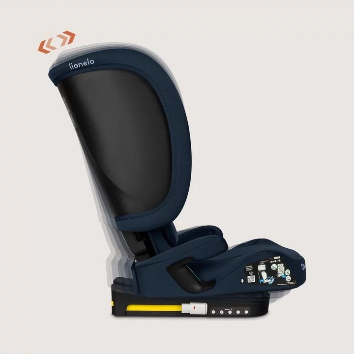 Scaun auto pliabil, Lionelo, Orin, i-Size, 100-150 cm, Tetiera reglabila in 14 pozitii, Spatar in 4 pozitii, Isofix+Top Tether, Sezut ergonomic, Husa transport, Suport sticla, Albastru