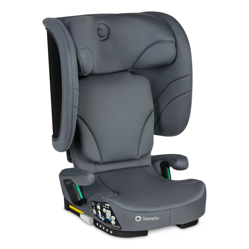 Scaun auto pliabil, Lionelo, Orin, i-Size, 100-150 cm, Tetiera reglabila in 14 pozitii, Spatar in 4 pozitii, Isofix+Top Tether, Sezut ergonomic, Husa transport, Suport sticla, Gri Grafit