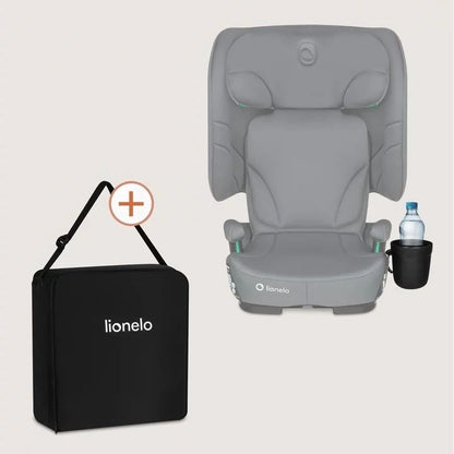 Scaun auto pliabil, Lionelo, Orin, i-Size, 100-150 cm, Tetiera reglabila in 14 pozitii, Spatar in 4 pozitii, Isofix+Top Tether, Sezut ergonomic, Husa transport, Suport sticla, Gri Grafit
