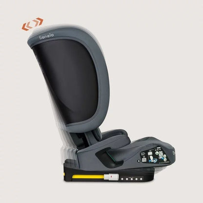 Scaun auto pliabil, Lionelo, Orin, i-Size, 100-150 cm, Tetiera reglabila in 14 pozitii, Spatar in 4 pozitii, Isofix+Top Tether, Sezut ergonomic, Husa transport, Suport sticla, Gri Grafit