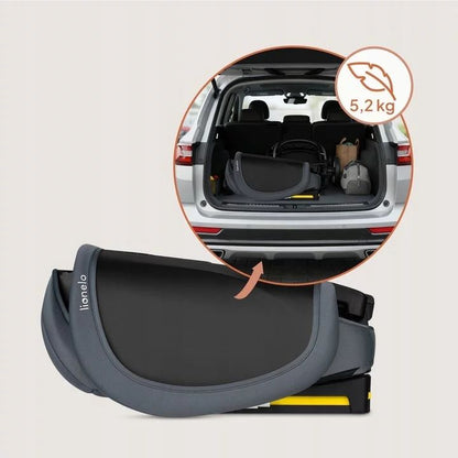 Scaun auto pliabil, Lionelo, Orin, i-Size, 100-150 cm, Tetiera reglabila in 14 pozitii, Spatar in 4 pozitii, Isofix+Top Tether, Sezut ergonomic, Husa transport, Suport sticla, Gri Grafit