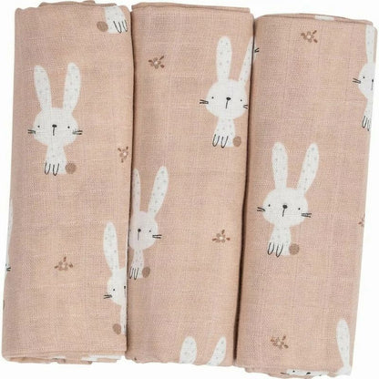 Set 3 scutece tetra, Bubaba, Din bumbac, 80x80 cm, Beige Bunnies