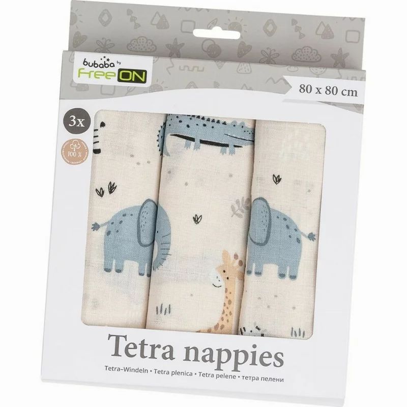 Set 3 scutece terta, Bubaba, Din bumbac, 80x80 cm, Beige Safari