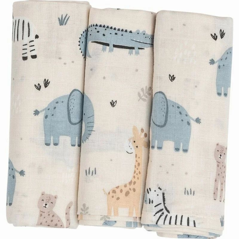 Set 3 scutece terta, Bubaba, Din bumbac, 80x80 cm, Beige Safari