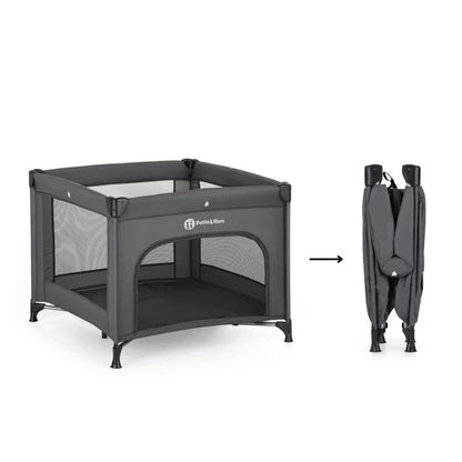 Tarc pliant, Petite&Mars, Nook, 90 x 90 cm, Pliere compacta, Include geanta de transport, Intrare laterala, Pereti din plasa, Structura stabila, Pana la 15 kg, 0 luni+, Gri